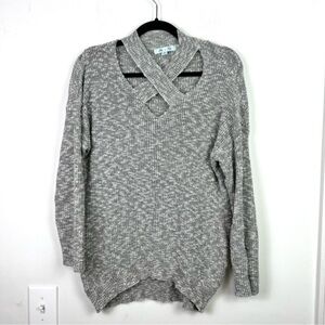 She and Sky Cross Neck Grey oversized sweater womens size small